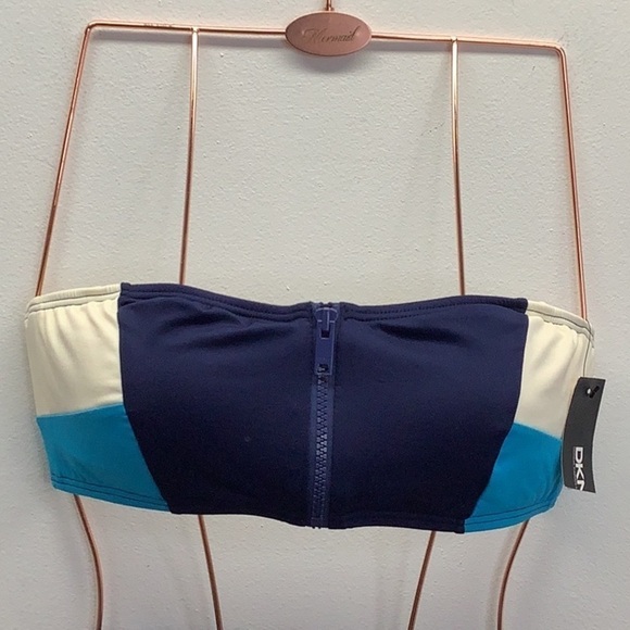 DKNY Size Medium Colorblock Strapless Bikini Top & Zuliana Blue Sarong. New - Picture 3 of 5